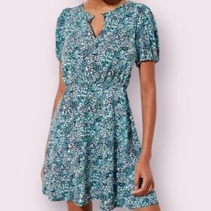 LOFT Women Floral Wildflower A Line Crewneck Puff Sleeve Shift Dress Size 6